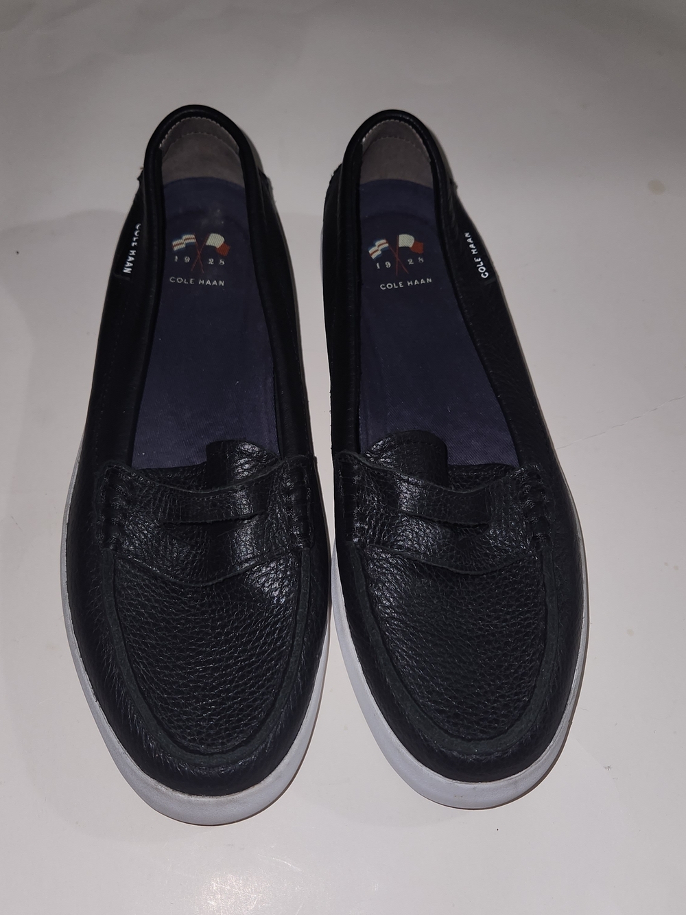 Cole Haan Black Leather Penny Loafers with White Sole